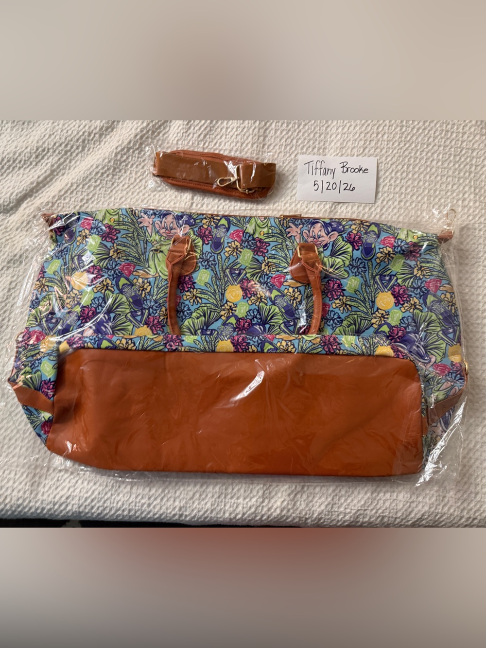 Dopey Tropical Floral Weekender Bag with Tan Leather Accents